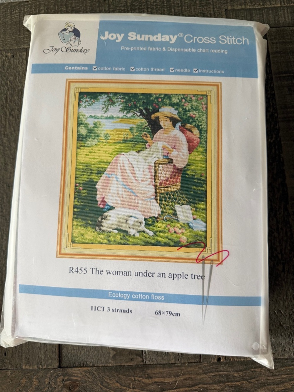 Woman Under Apple Tree Pre-Printed Joy Sunday Cross Stitch Kit 11ct Aid - NEW